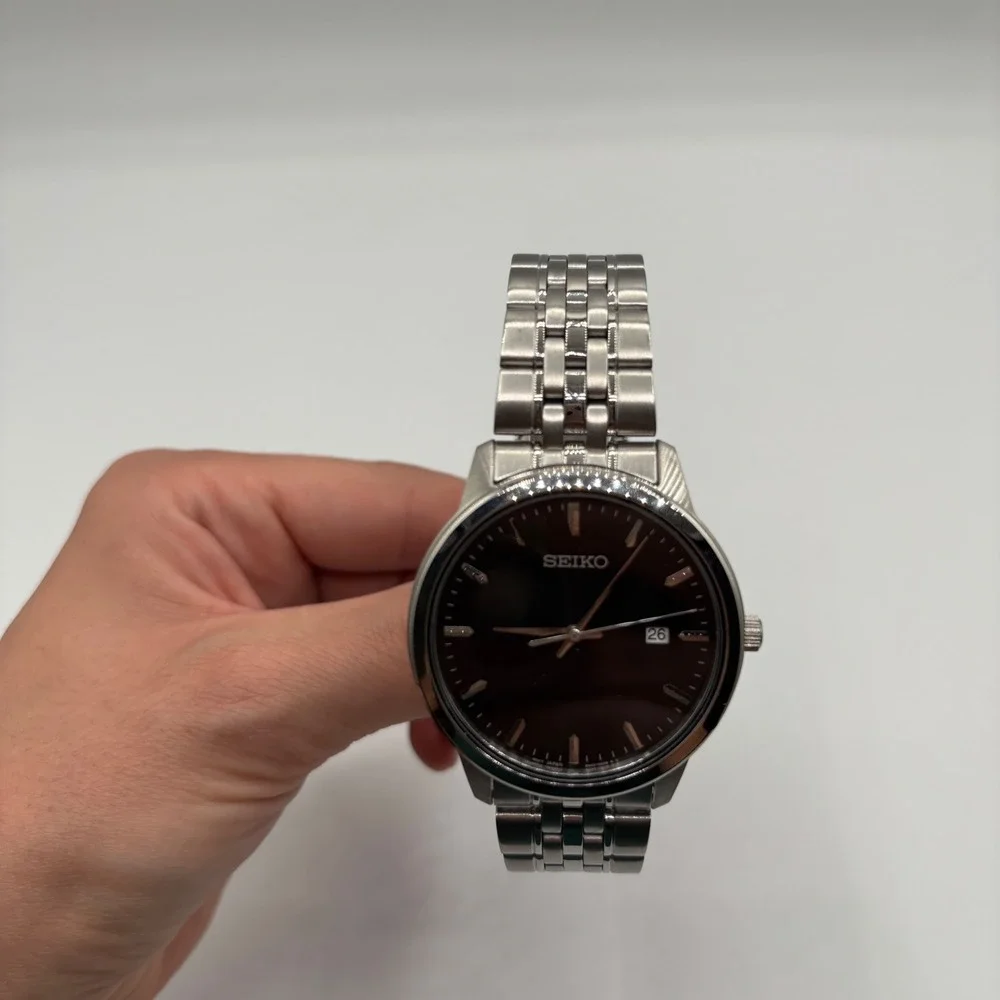 Seiko SUR093 Prime Stainless Steel Black Dial Mens Quartz Watch DEAD BATTERY